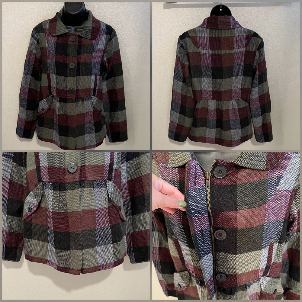 Volcom Women's Plaid Pea Coat - Burgundy and Gray